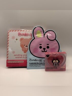The Crème Shop Sheet Mask, Disney Blush Balm & Lip Masks Lot of 3 Vegan New
